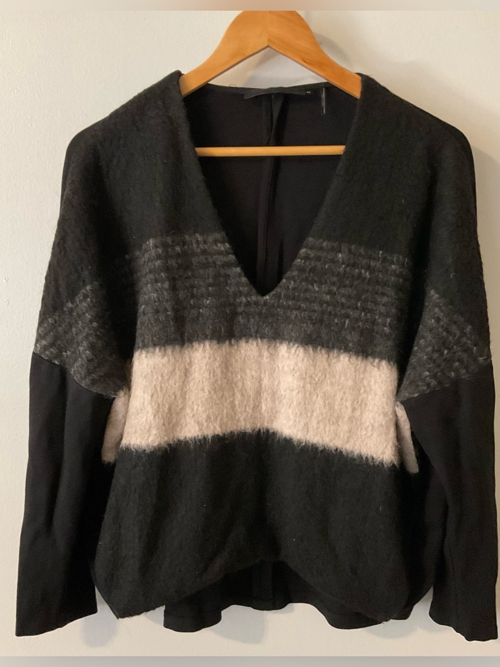 L.A.M.B Gwen Stephani Black Gray Alpaca Wool Blend Sweater Striped P Small PS - Picture 1 of 4